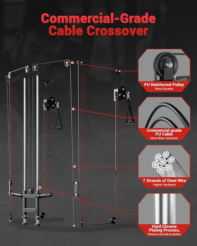 GarveeLife Power Cage, Multi-Functional Power Racks for Home Gym with Cable Crossover System, 1600 LBS Weight Capacity Fitness Squat Rack for Strength Workout with More Training Attachment, Red