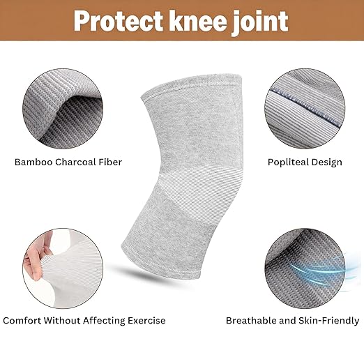 Premium Bamboo Knee Compression Sleeve, 1 Pair Slip-One Knee Support, Elastic Warm Knee Brace for Knee Pain, Joint Recovery, Sports, Daily Wear for Adults (Skin, Medium)
