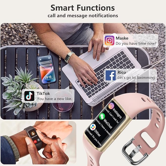 FITVII FINO 2 Slim Fitness Tracker, Smart Watch with Blood Oxygen, Sleep Monitor, 24/7 Heart Rate & Blood Pressure, IP68 Waterproof Health Activity Trackers with Calories Step Counter for Women Men