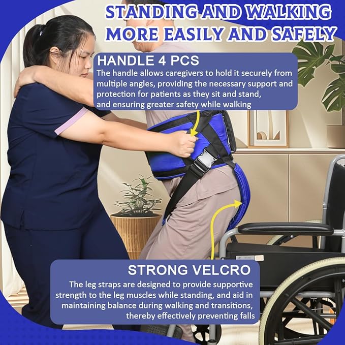 EZ Assistive Gait Belt with Padded Handles & Leg Straps for Seniors, Medical Gate Belt Transfer Belts with Buckle for Elderly Walking (Extra Large)