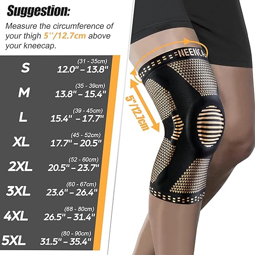NEENCA Copper Knee Brace for Knee Pain, Professional Knee Support with Patella Pad & Side Stabilizers, Plus Size Compression Sleeve for Sport, Workout, Arthritis, ACL, Joint Pain Relief, Meniscus Tear High Copper-XXXXL