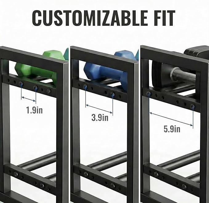 Dumbbell Rack, Adjustable 2-Tier Weight Rack for Home Gym, Compact Small Dumbbell Storage Rack for Dumbbells, Kettlebells and Weight Plates