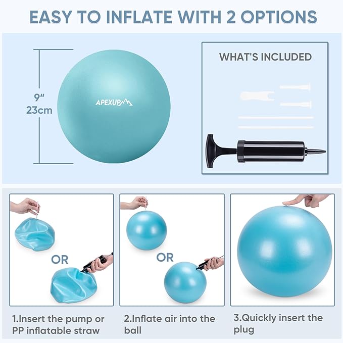 APEXUP 9 Inch Pilates Ball Small Exercise Ball for Yoga, Fitness, Balance, Core Workout, Physical Therapy
