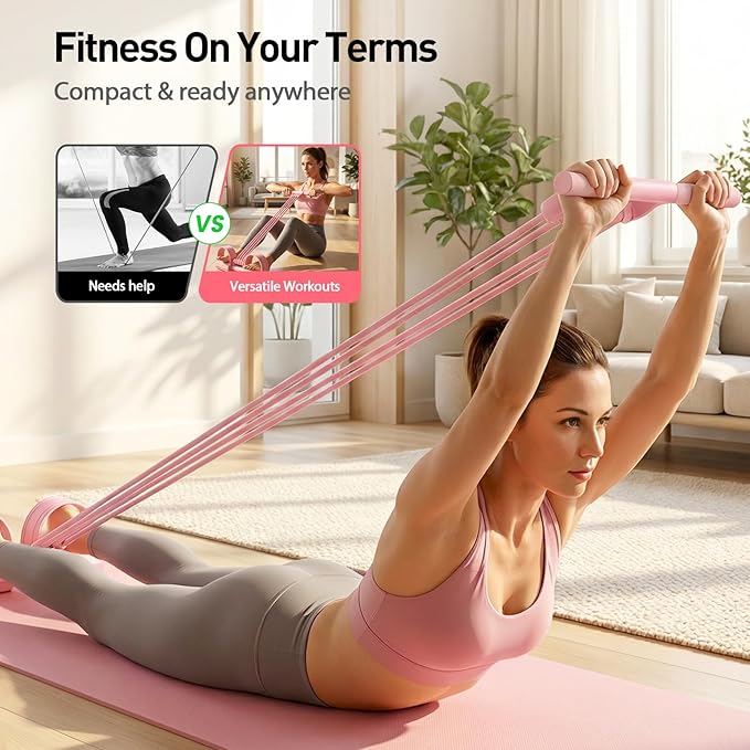 Foot Pedal Resistance Band, 2026 New Upgrate 8 Tube Exercise Band 3‑in‑1 Multi-Function for Foot Pedal Pull, Back Stretch & Chest Expand, Portable Latex Fitness