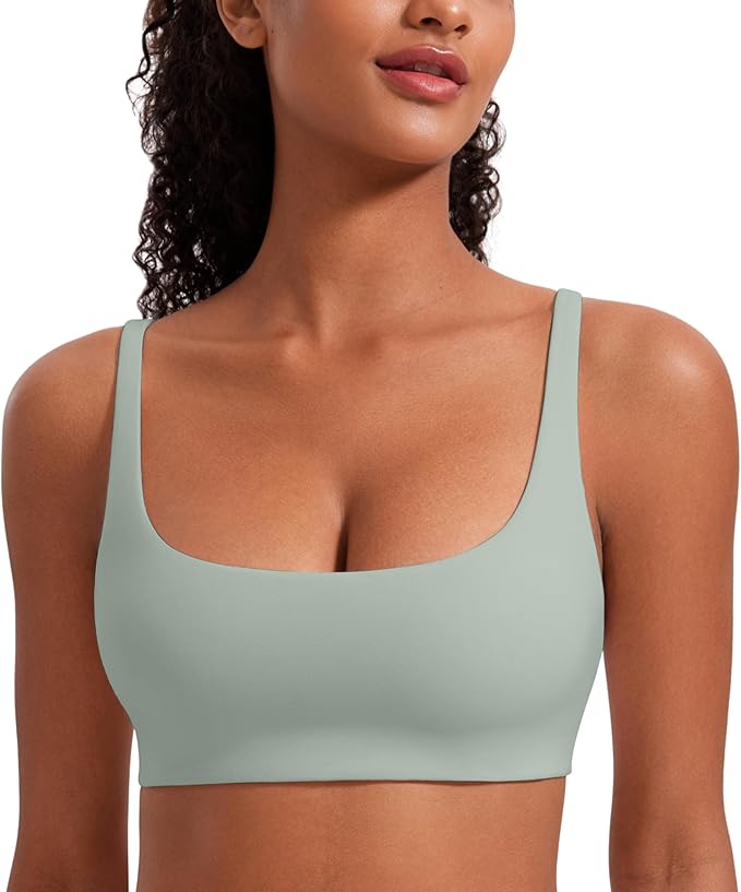 CRZ YOGA Butterluxe Square Neck Spaghetti Strap Sports Bras for Women - Low Coverage Yoga Wireless Padded Cami Crop Top