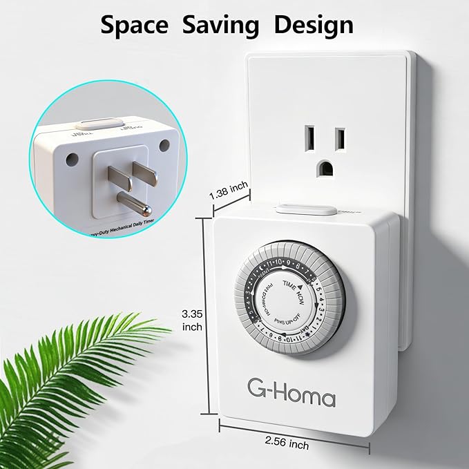 G-Homa 24-Hour Mechanical Timer Outlet 2 Pack, Dual Grounded 3-Prong Outlets, 30-Minute Intervals, Slim Space-Saving Design, Indoor Use for Lamps, Christmas Lights, Small Appliances & Holiday Decor