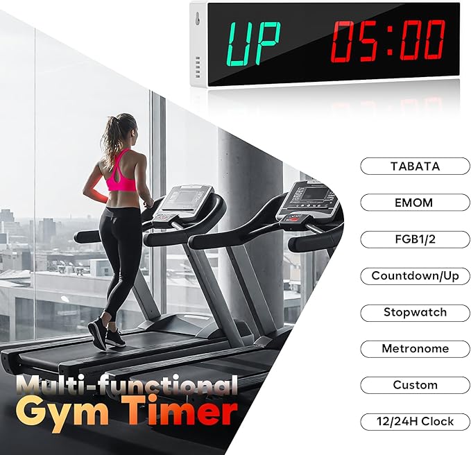 Dienmern Large Digital Gym Timer – Remote Control Gym Clock Wall with 9 Custom Modes Countdown/UP/Stopwatch/Interval, Workout Timer for Home Gym/Garage/Boxing/Outdoor Sport