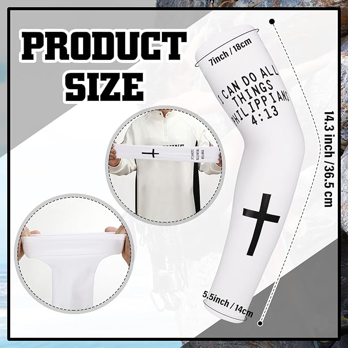 Geyoga 6 Pairs Cooling Arm Sleeves Cross Faith Cover Sleeve Jesus Bible Verses Arm Sleeves for Football Basketball