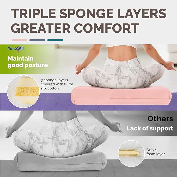 Yes4All Triple-Layer Sponge Yoga Bolster Pillow for Restorative Yoga & Meditation - Versatile Yoga Support Pillow, Balance & Poses Modification