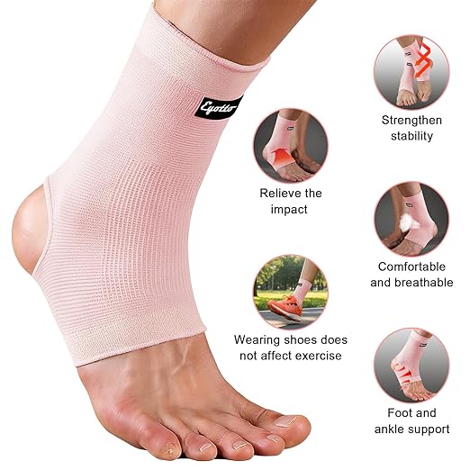 eYotto Open-Heel Ankle Sleeves (4 Pair), Breathable Foot & Ankle Compression Support for Swelling, Plantar Fasciitis & Sprain Relief for Men & Women(Pink)