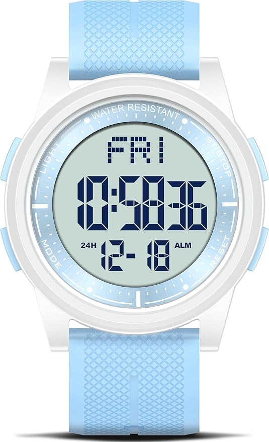 Beeasy Digital Watch for Men Women, 50M Waterproof, Ultra-Thin & Lightweight, 44mm Silicone Sports Watch with Alarm, Stopwatch, Countdown, Ideal for Gym, Running, School, Daily Wear