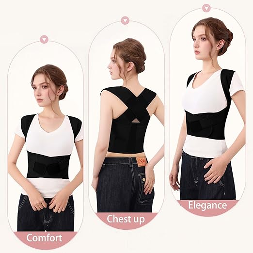 Posture Corrector for Women and Men Plus Size Full Back Support Brace Straightener Scoliosis Spine Upper Back Pain Relief Adjustable Shoulder Instant Posture Corrector with Hunchback (Black, XX-Large)
