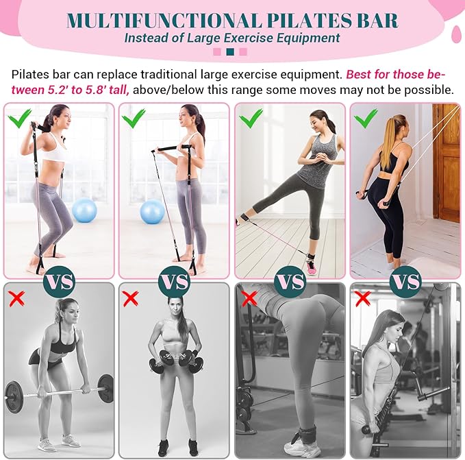 COFOF Pilates Bar Kit with Resistance Bands, Multifunctional Yoga Pilates Bar with Heavy-Duty Metal Adjustment Buckle, Portable Home Gym Pilates Resistance Bar Kit for Women Full Body Workouts
