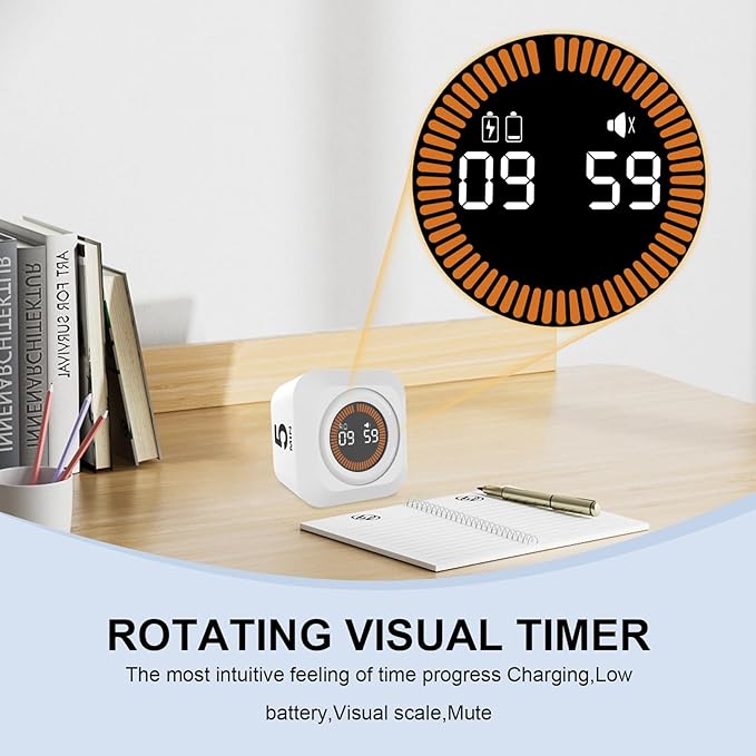 Rotating Visual Pomodoro Timer 5, 25, 10, 50 Min Custom Countdown, Rechargeable Cube Desk Productivity Flip Timer with Detachable Silicone Case, Ideal for ADHD Tool Study Work School (Green)