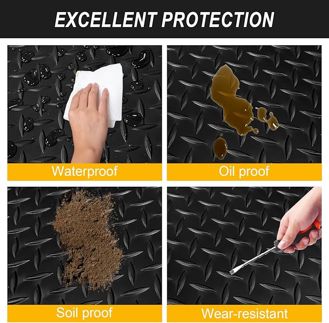 4x20FT Garage Floor Mat, 2.8mm Thickened Flooring Roll for Under Car, Golf Cart Parking Mat, Diamond Plate PVC Rubber Motorcycle Mat, Non-Slip Floor Protector for Garage Warehouse Trailer, Black