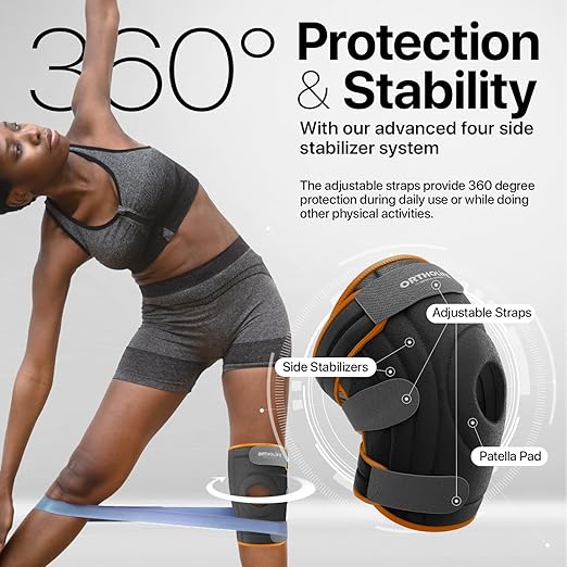 Knee Brace for Women and Men – Knee Compression Sleeve for Meniscus Tear, ACL, Arthritis Pain Relief, Patella Pad & Side Stabilizers – Please Check How To Size Video (Orange, Medium)