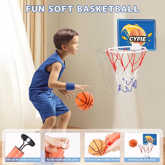 CYFIE Mini Basketball Hoop for Toddler Kids, Indoor Suction Cup Basketball Hoop with 3 Balls for Bath, Bedroom, Office Door, Fun Sports Toy for Boys Girls