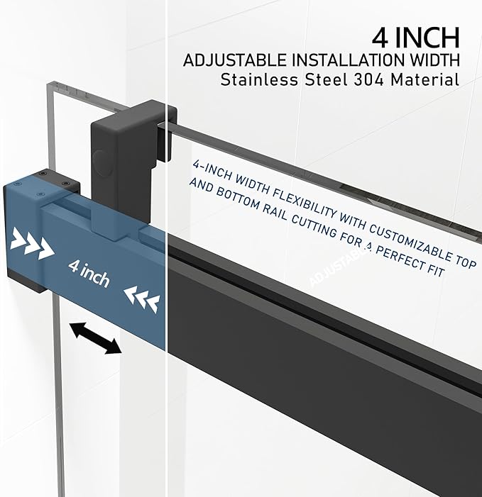 68-72" W x 76" H Shower Door,Frameless Shower Door,Single Sliding Glass Shower Door with 3/8" (10mm) Clear SGCC Tempered Glass, Roller Disc System(Matte Black, 72" Wx76 H-Single Sliding)