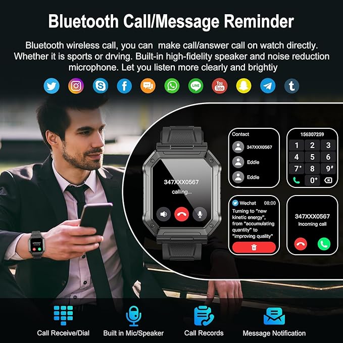 Smart Watch for Men Fitness Tracker: Military Digital Mens Watches Bluetooth Make Answer Call Running Waterproof Smartwatch Android Phones iPhone Samsung Compatible Heart Rate Monitor Step Pedometer