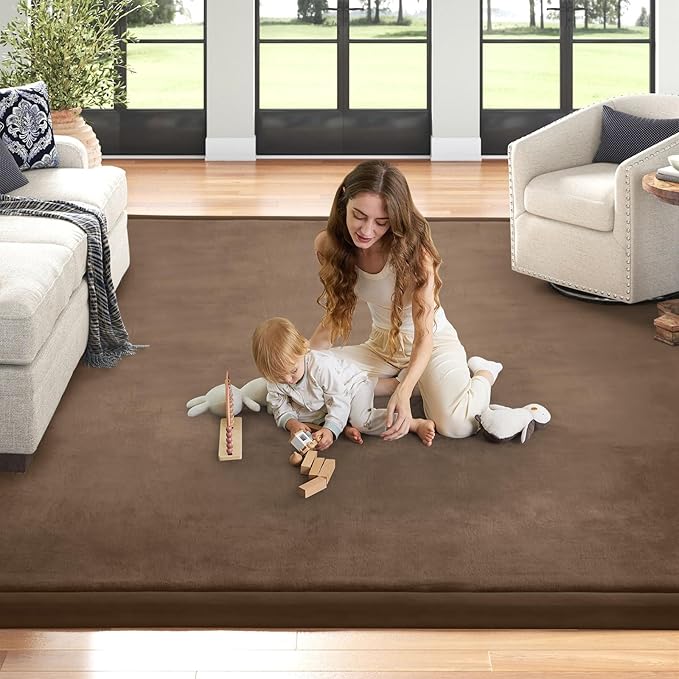 Baby Play Mat for Floor Nursery Rug Muscle Mat Area Rug Playroom Rug 74"x50" Playpen Mat Memory Foam 1.3" Thick Crawling Mat for Babies,Toddlers, Infants, Kids,Chestnut