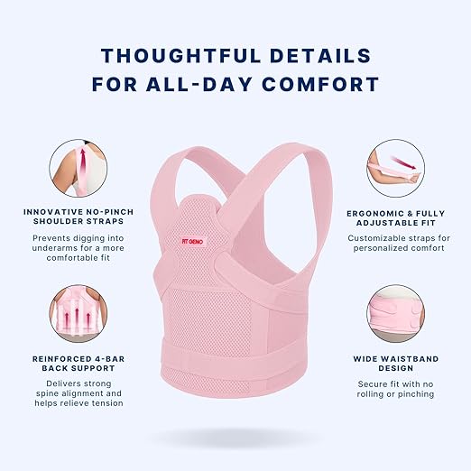 Fit Geno Back Brace Posture Corrector for Women: Shoulder Straightener Adjustable Full Back Support Upper and Lower Back Pain Relief - Scoliosis Hunchback Hump Thoracic Spine Corrector (Large)