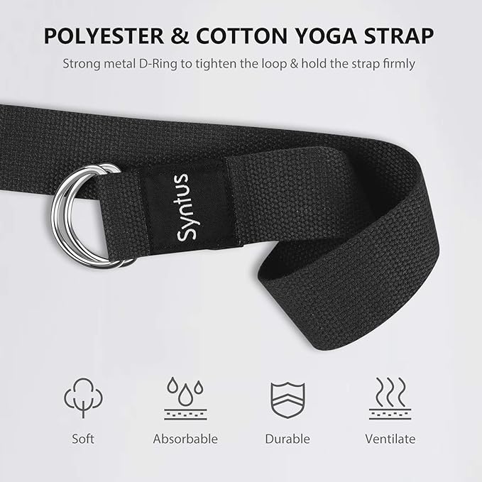 Syntus Yoga Block and Yoga Strap Set, 2 Soft Non-Slip Yoga Blocks 9×6×4 inches, 8FT Metal D-Ring Strap for Yoga, General Fitness, Pilates, Stretching and Toning