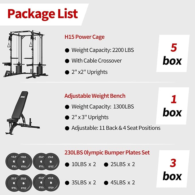 JEEKEE Power Cage with Cable Crossover System, 2200LB Heavy Duty Power Rack with Dual Pulley, 180LB Weight Stack, LAT Pulldown, 20+ Attachments for Home Gym,Black