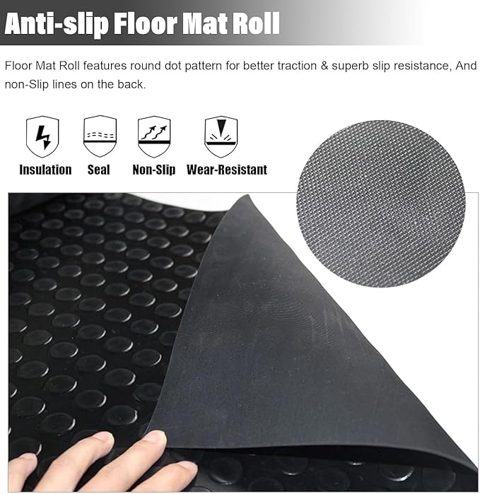 3mm Coin-Grip Rubber Flooring Roll - Easy to Cut Waterproof Anti-Slip Mat, Heavy Duty Floor Protection for Garage, Gym, Stable, Basement, Kennel, 4' x 8'