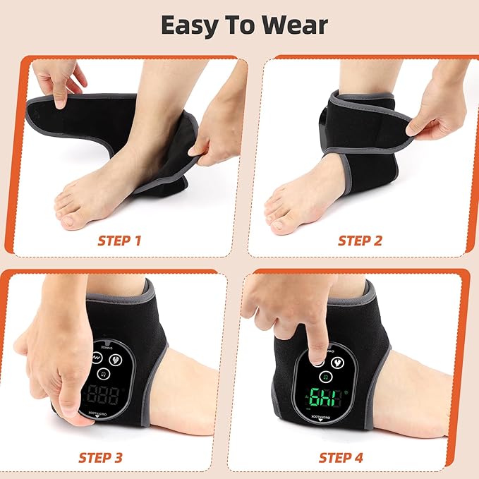 Cordless Ankle Heating Pad, Foot and Ankle Massager for Pain Relief, Rechargeable Heated Ankle Wrap with 4 Heats, 2 Vibrations, 3 Timers (Black)