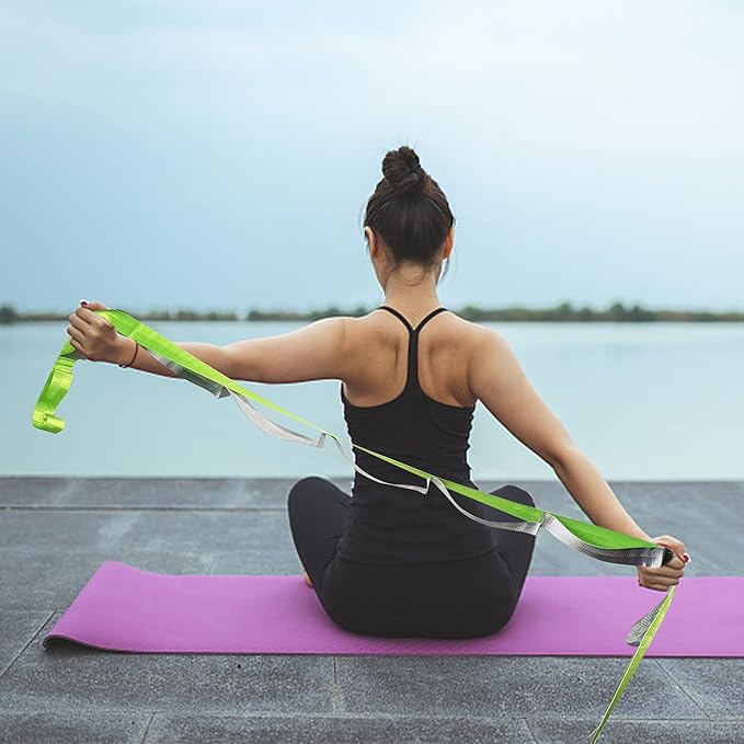 SANKUU Yoga Straps Stretching Strap with 12 Loops Workout Poster, Straps for Stretching Physical Therapy Equipment Long Stretch Out Bands for Exercise, Pilates and Gymnastics for Women Men