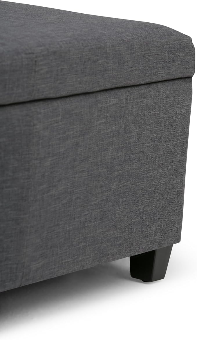 SIMPLIHOME Avalon 48 inch Wide Contemporary Rectangle Storage Ottoman Bench in Slate Grey Linen Look Fabric, Assembled, for the Living Room, Entryway and Family Room