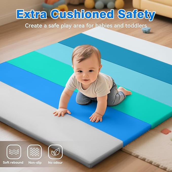TODIBY Foam Baby Play Mat: PU Leather Waterproof Kids Playmat - Trifold Floor Mat - Large Play Mat for Playpen Thick Pad Fodable Mattress Soft Toddler Mattress Infant Cushion for Preschool (Modern)