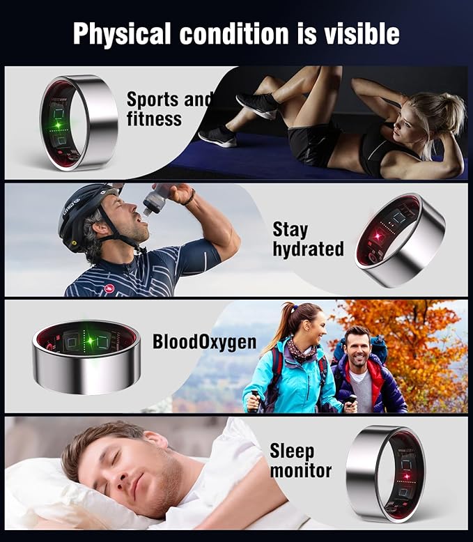 8.0 Smart Ring and Charging Case【Industry First – 0 Measurement Error】【IP68 Waterproof】 2025 Smart Ring for Women & Men for Sleep Tracking Wearable Device,Fitness Ring Silver 12#