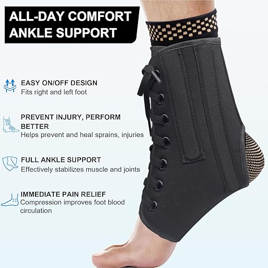 AIDY-PRO Lace Up Ankle Brace with Metal Side Stabilizers, Adjustable Lace-Up Ankle Braces for Men and Women Sprained Foot Support Brace for Posterior Tibial Tendonitis Achilles Tendon Injury XL