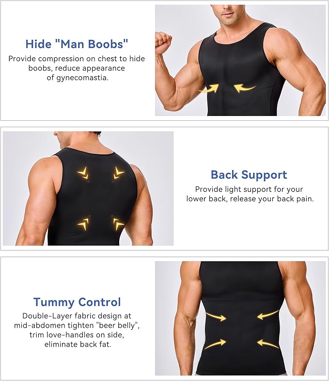 Mens Compression Shirt Slimming Body Shaper Vest Workout Tank Tops Abs Abdomen Undershirts