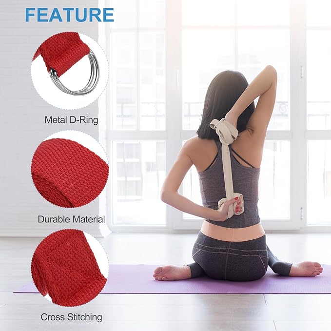 PATIKIL Yoga Strap for Stretching Cotton Yoga Belt with Adjustable Metal D-Ring Buckle Stretch Band for Fitness Pilates