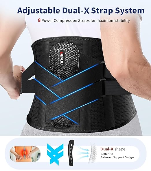 Dual X-Back Brace for Lower Back Pain Relief with Bionic Support System, 8X Powerful Lumbar Support Belt for Men & Women, Breathable Mesh Design, Adjustable Back Support Belt with 3D Lumbar Pad for Sciatica, Heavy Lifting, Work, Gifts for Mom Dad