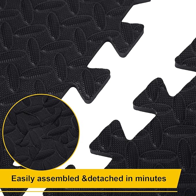 Ecally 100 Pcs 12 x 12 Gym Mat Foam Floor Mats for Home Gym Covers 96 Sq Ft Puzzle Exercise Square Interlocking Carpet Tiles with Border for Workouts Equipment Yoga Pilates (Black)