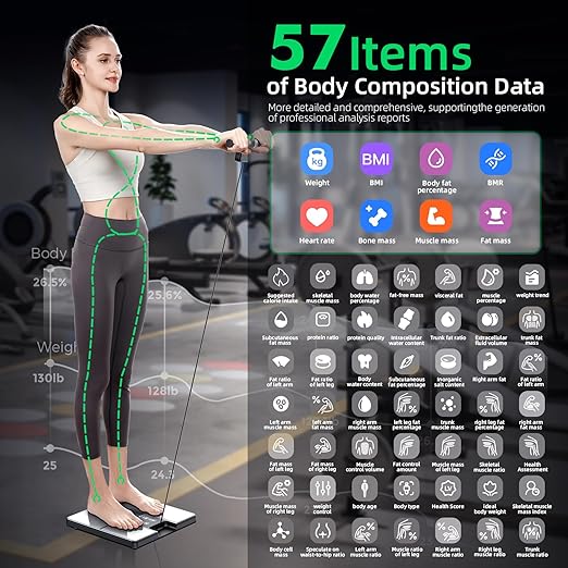 DEKABR Smart Scale for Body Weight, 8 Electrode Digital Bathroom Scale for Body Fat BMI Muscle Mass, 57 Body Composition with Voice Prompt, TFT LCD on Retractable Handle for Home & Gym