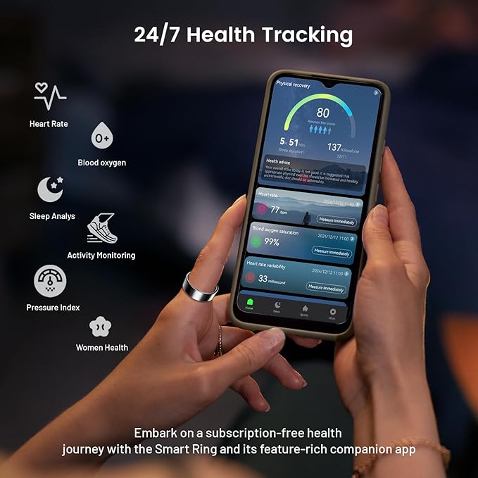 Mirlray Smart Ring for Women & Men, Smart Ring Health Tracker, Blood Oxygen & Heart Rate Monitor, Long Lasting Battery Sleep Ring, Waterproof Fitness Ring (Rose Gold, 10)
