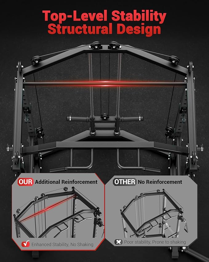 GarveeLife Power Cage, Multi-Functional Power Racks for Home Gym with Cable Crossover System, 1600 LBS Weight Capacity Fitness Squat Rack for Strength Workout with More Training Attachment, Red