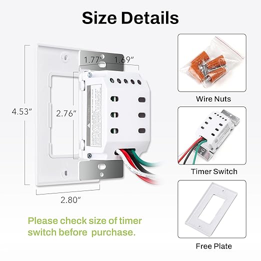 BN-LINK Countdown Digital Wall Timer Switch for Exhaust Fan with Push Button 5-10-20-30-45-60mins, Bathroom Fan Light Switch Timer Indoor, Neutral Required, Wall Plate Included, White, ETL Listed