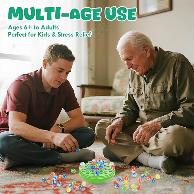 Marble Balance Game, Wobble Marble Stacking Game for Kids 6+, Family Games for Kids and Adults with Built-in Storage, Marbles Board Game for 1-4 Players, Fun Birthday Party Games Toys