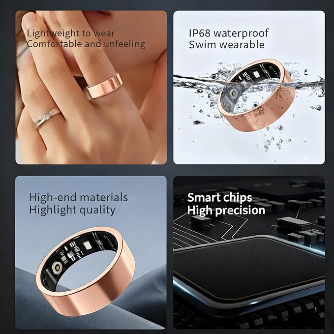 Smart Ring for Women Men, Fitness & Health Tracker with Vital Signs Monitoring, Sleep Tracker, Remote Photography, No Subscription(Gold,12#)