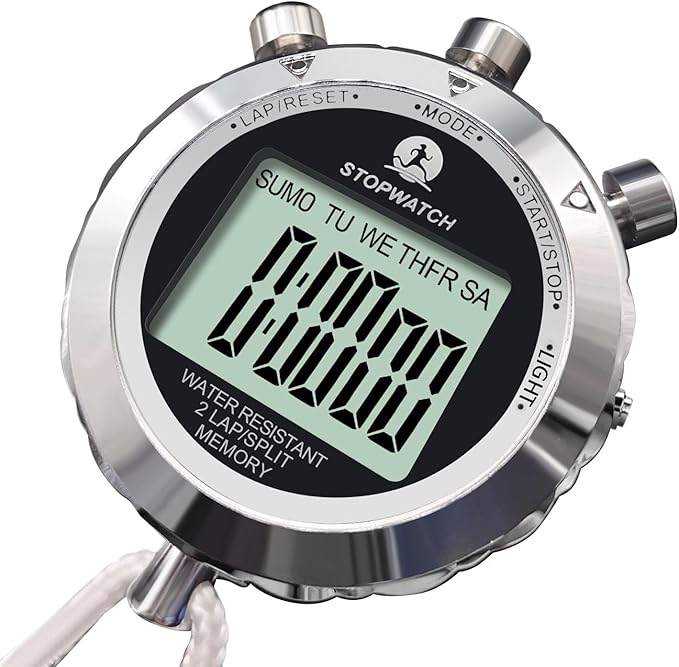 Stopwatch Timer, Digital Stop Watch with 0.01second & 0.001second Timing, Metal 10/100/400 Laps Memory, Rolilink Large dispaly Alarm Clock for Coach Sports Running Marathon