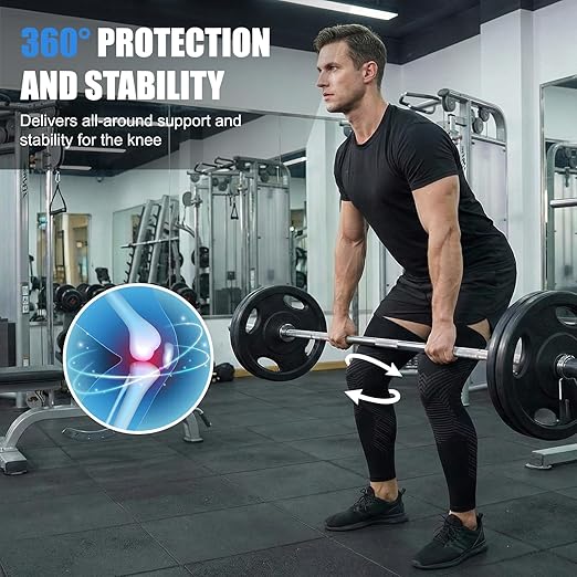NuCamper Full Leg Compression Sleeves for Men and Women,2 Pack Legs Sleeves Long Knee Brace Support for Running, Basketball, Cycling, Workout, Sports - Black,3XL
