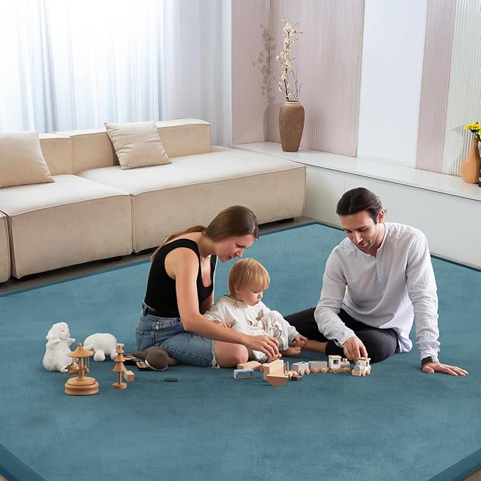 Baby Play Mat for Floor Nursery Rug Muscle Mat Area Rug Playroom Rug 79"x138" Playpen Mat Memory Foam 1.3" Thick Crawling Mat for Babies,Toddlers, Infants, Kids,Indigo