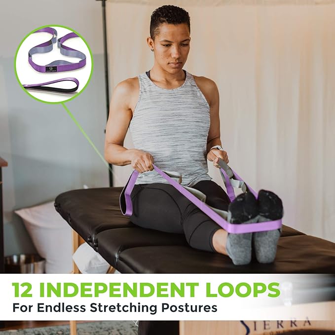 Gradient Fitness Stretching Strap for Physical Therapy, 12 Multi-Loop Stretch Strap 1" W x 8' L, Neoprene Handles, Physical Therapy Equipment, Yoga Straps for Stretching, Leg Stretcher.