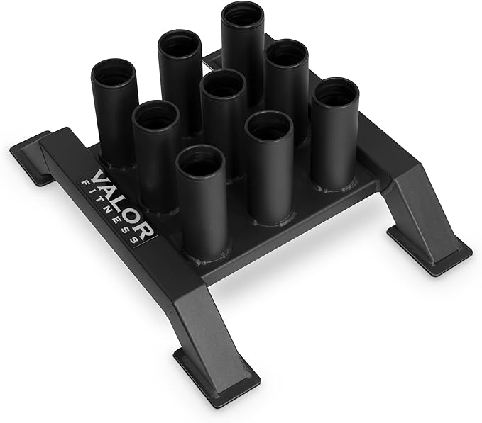 Valor Fitness Olympic Barbell Holder – Vertical 9 - Bar Storage Rack with Protective Sleeve Inserts – Space-Saving Steel Stand for Home Gym & Commercial Gyms
