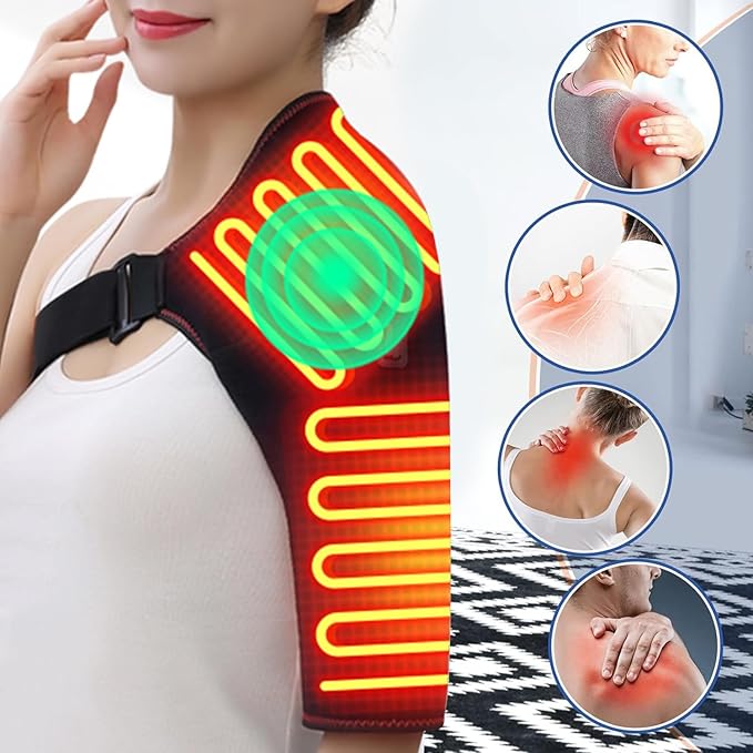 Heated Shoulder Brace with Massager Portable Electric Heating Pad for Shoulder Pain and Upper Arm Muscle Massage Heated Wrap for Shoulder Right